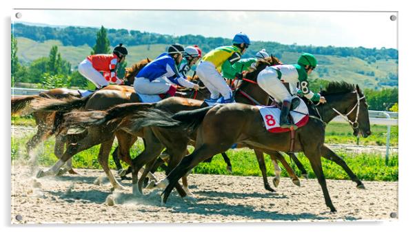 Horse race in Pyatigorsk hippodrome. Acrylic by Mikhail Pogosov
