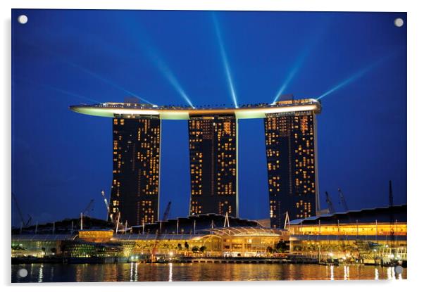 A lit up city at night with Marina Bay Sands Singapore in the background Acrylic by Alessandro Della Torre