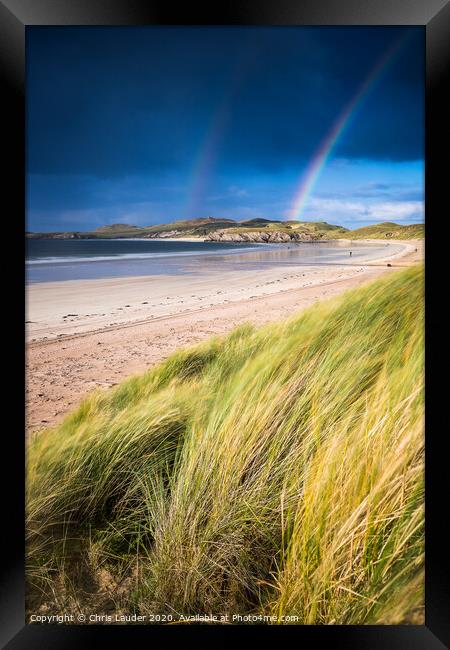 The Majestic Double Rainbow of Balnakeil Framed Print by Chris Lauder