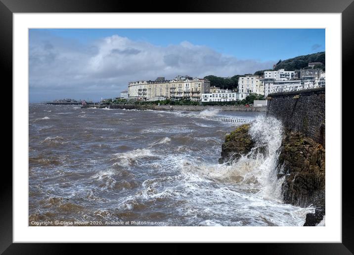 Weston Super Mare Stormy Seas. Framed Mounted Print by Diana Mower