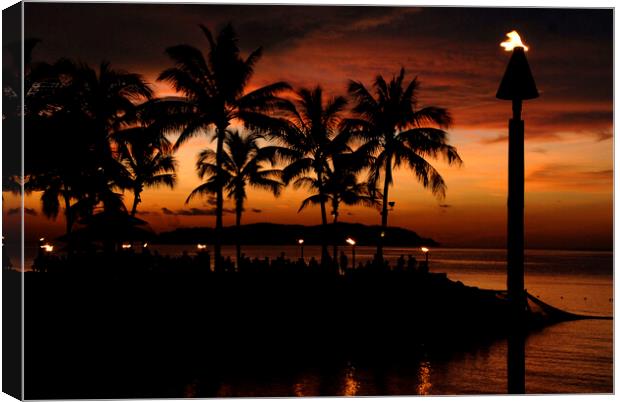 A red sunset over ocean shore in front of a palm tree Canvas Print by Alessandro Della Torre