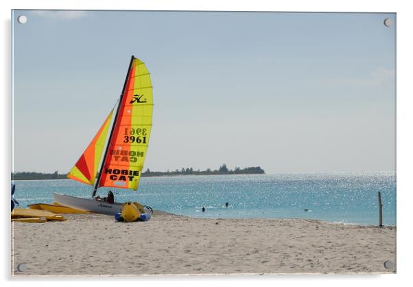 A boat sitting on top of a sandy beach next to the ocean Acrylic by Alessandro Della Torre