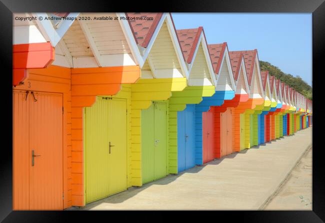 Row of colourful Beach huts in Scarborough.   Framed Print by Andrew Heaps