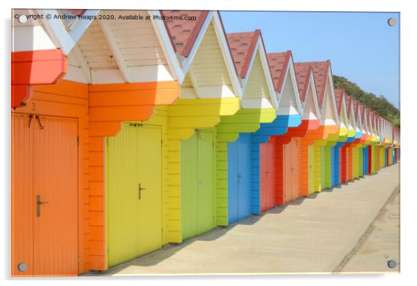 Row of colourful Beach huts in Scarborough.   Acrylic by Andrew Heaps
