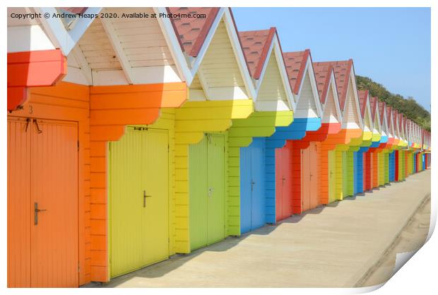 Row of colourful Beach huts in Scarborough.   Print by Andrew Heaps