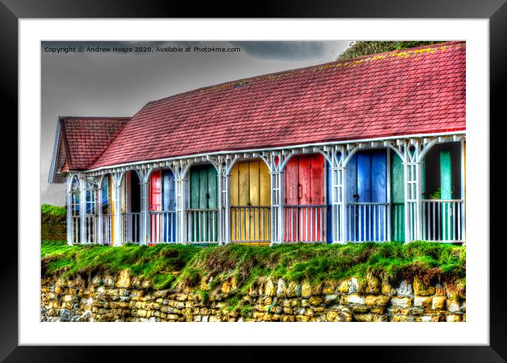 Scarborough HDR Row of colourful beach huts  Framed Mounted Print by Andrew Heaps