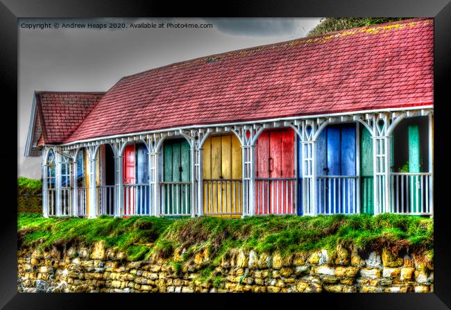 Scarborough HDR Row of colourful beach huts  Framed Print by Andrew Heaps