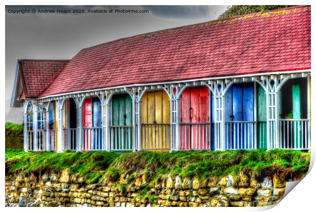 Scarborough HDR Row of colourful beach huts  Print by Andrew Heaps