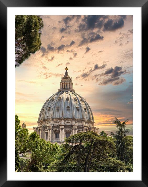Ornate Dome of Saint Peters at Dusk Framed Mounted Print by Darryl Brooks
