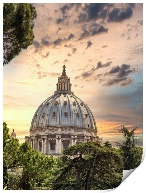 Ornate Dome of Saint Peters at Dusk Print by Darryl Brooks