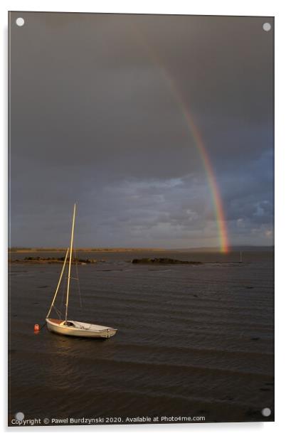 The rainbow over a boat Acrylic by Pawel Burdzynski