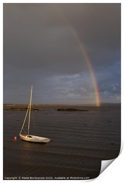 The rainbow over a boat Print by Pawel Burdzynski