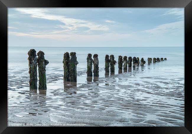 Sandsend Groynes pastel skies Framed Print by Phillip Dove LRPS