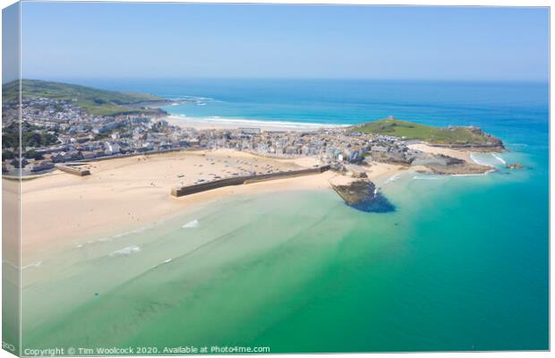 Aerial photograph of St Ives, Cornwall, England Canvas Print by Tim Woolcock