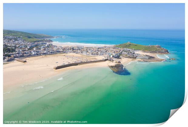 Aerial photograph of St Ives, Cornwall, England Print by Tim Woolcock