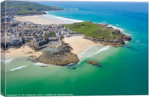 Aerial photograph of St Ives, Cornwall, England Canvas Print by Tim Woolcock