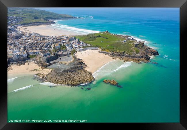 Aerial photograph of St Ives, Cornwall, England Framed Print by Tim Woolcock