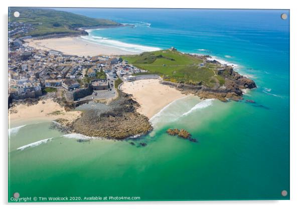 Aerial photograph of St Ives, Cornwall, England Acrylic by Tim Woolcock