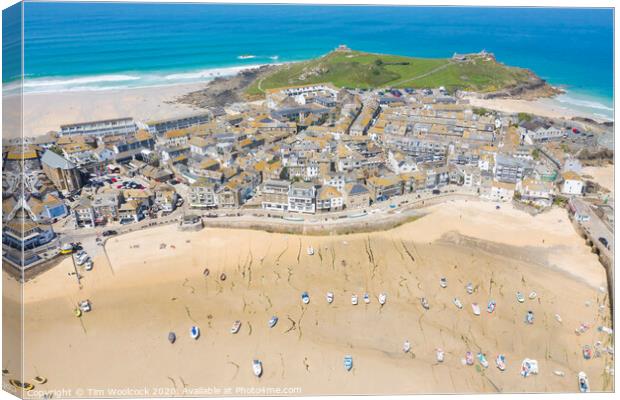 Aerial photograph of St Ives, Cornwall, England Canvas Print by Tim Woolcock