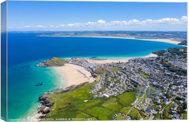 Aerial photograph of St Ives, Cornwall, England Canvas Print by Tim Woolcock