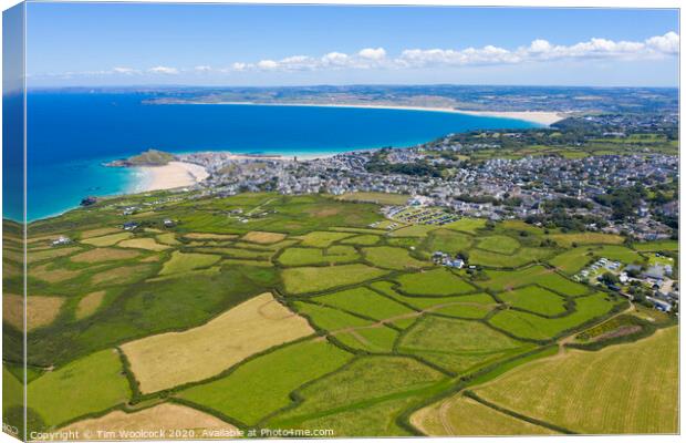 Aerial photograph of St Ives taken towards Hayle Canvas Print by Tim Woolcock