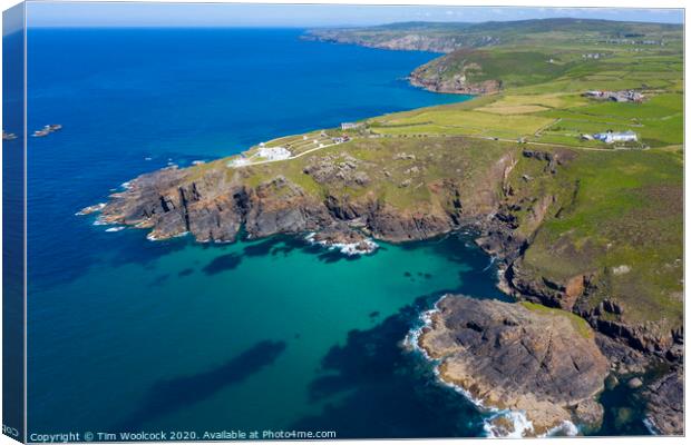 Aerial photograph of Pendeen lighthouse, Cornwall, England Canvas Print by Tim Woolcock