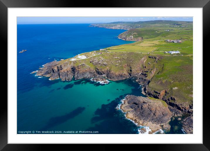 Aerial photograph of Pendeen lighthouse, Cornwall, England Framed Mounted Print by Tim Woolcock