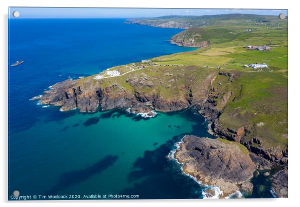 Aerial photograph of Pendeen lighthouse, Cornwall, England Acrylic by Tim Woolcock
