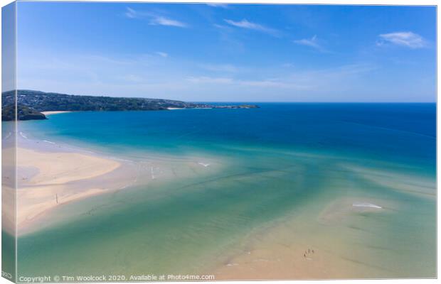 Aerial photograph of Hayle Beach towards St Ives, Cornwall, England Canvas Print by Tim Woolcock