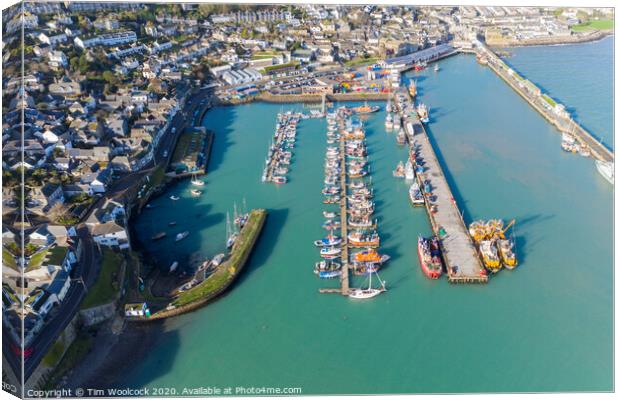 Aerial photograph of Newlyn harbour, Penzance, Cornwall, England Canvas Print by Tim Woolcock