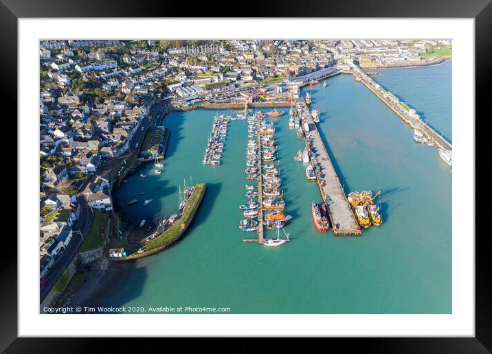 Aerial photograph of Newlyn harbour, Penzance, Cornwall, England Framed Mounted Print by Tim Woolcock