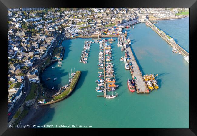 Aerial photograph of Newlyn harbour, Penzance, Cornwall, England Framed Print by Tim Woolcock