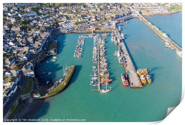 Aerial photograph of Newlyn harbour, Penzance, Cornwall, England Print by Tim Woolcock