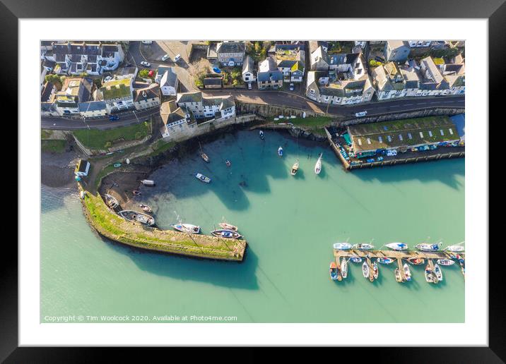 Aerial photograph of Newlyn harbour, Penzance, Cornwall, England Framed Mounted Print by Tim Woolcock