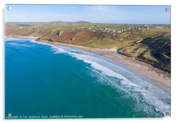 Aerial photograph of Sennen Cove, Penzance, Cornwall, England Acrylic by Tim Woolcock
