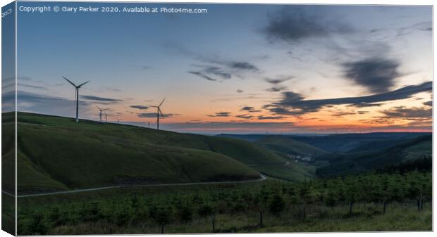 Sunset over the south Wales valleys from the Bwlch mountain.  Canvas Print by Gary Parker