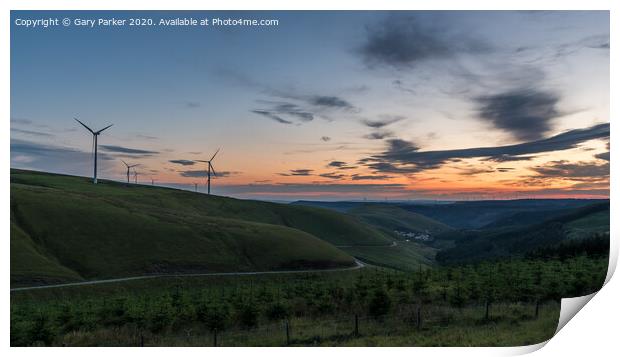 Sunset over the south Wales valleys from the Bwlch mountain.  Print by Gary Parker