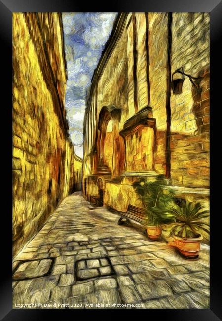 Mdina Street Malta Van Gogh Framed Print by David Pyatt