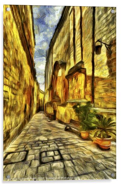 Mdina Street Malta Van Gogh Acrylic by David Pyatt