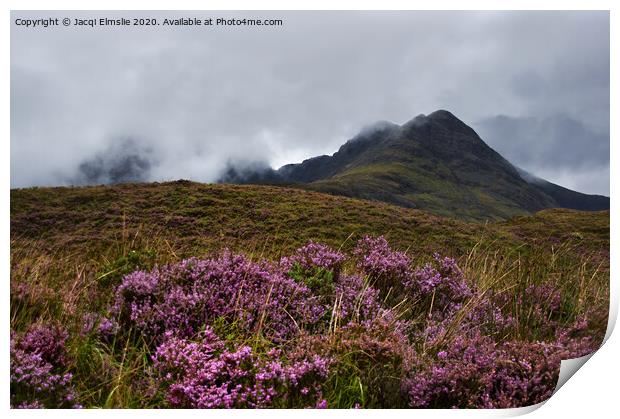 Mountain with Heather in the Mist Print by Jacqi Elmslie