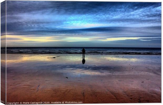 A Tourist First Walk On A Yorkshire Beach  Gazing  Canvas Print by Marie Castagnoli