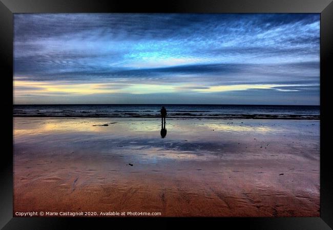 A Tourist First Walk On A Yorkshire Beach  Gazing  Framed Print by Marie Castagnoli