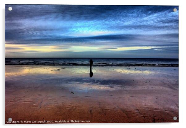 A Tourist First Walk On A Yorkshire Beach  Gazing  Acrylic by Marie Castagnoli
