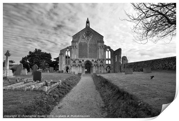 Black and white church Print by Christopher Keeley