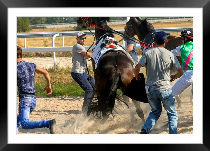 Unsuccessful start horse racing Osenni. Framed Mounted Print by Mikhail Pogosov