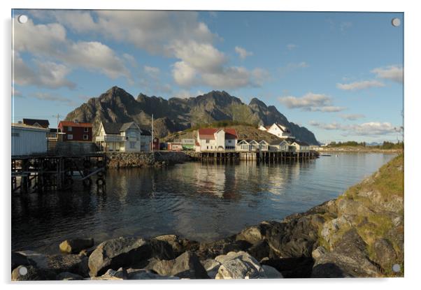 Lofoten island in front of water with a mountain in the background Acrylic by Alessandro Della Torre
