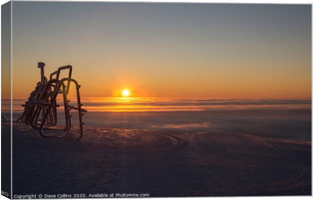 Arctic Sun over mist and Ski Rack, Yllas, Finland Canvas Print by Dave Collins