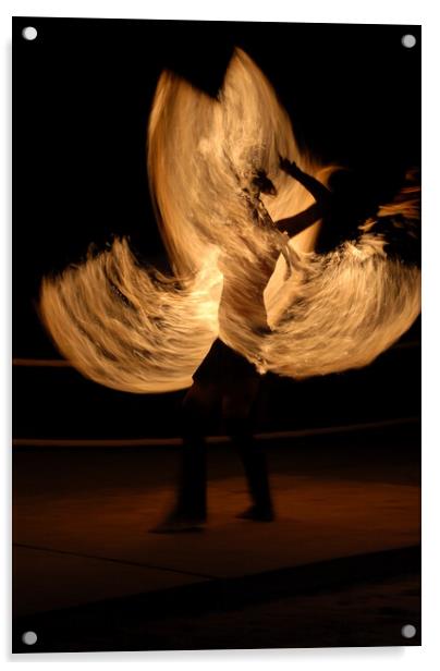 Fire dancer making night show with flames rotaint torch Acrylic by Alessandro Della Torre
