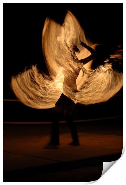 Fire dancer making night show with flames rotaint torch Print by Alessandro Della Torre