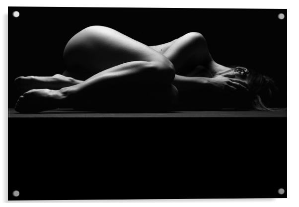 Nude woman fine art naked lying sleeping on black Acrylic by Alessandro Della Torre